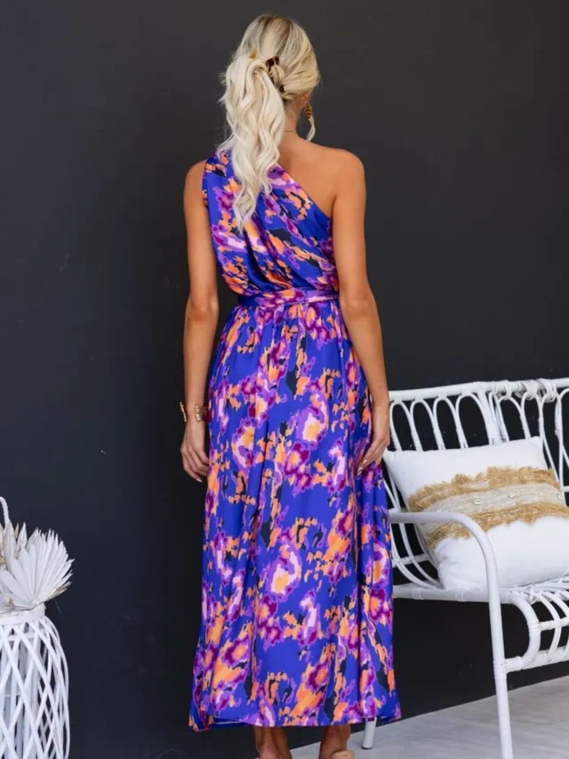 Printed Ruched One Shoulder Dress