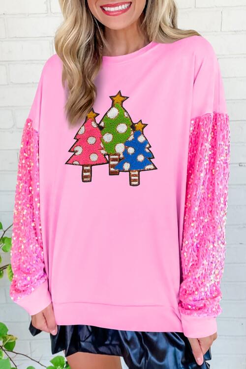 Tree Graphic Sqequin Long Sleeve Sweatshirt