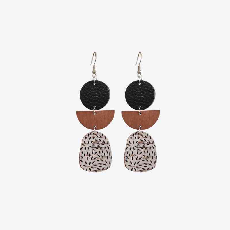 Leather & Wood Drop Earrings