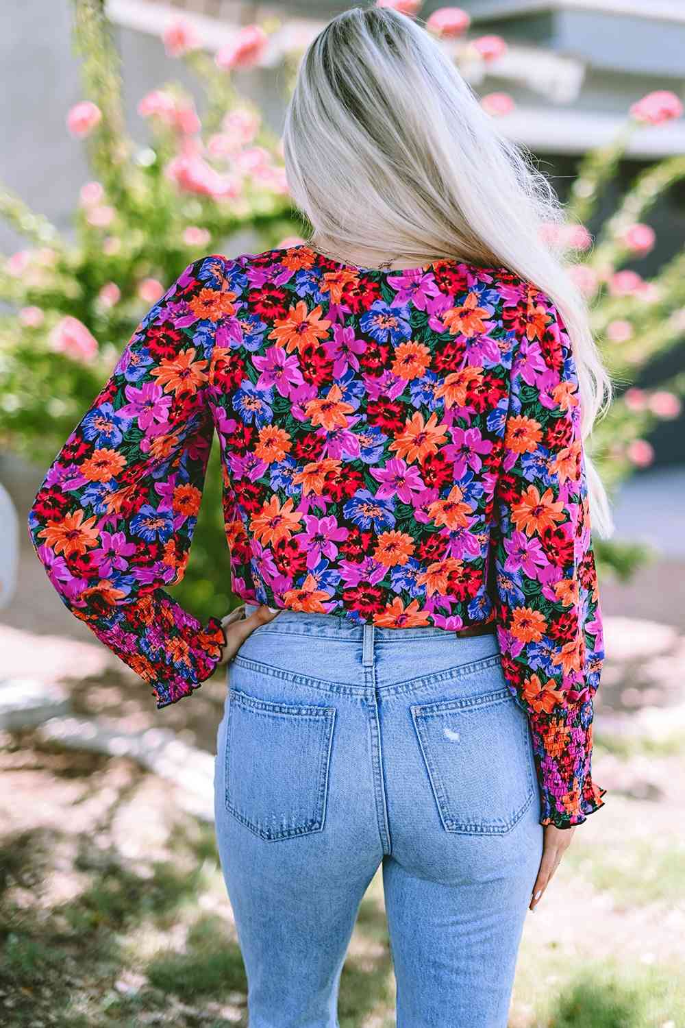 Flower Surplice Long Sleeve Top