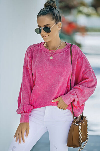 Heathered Round Neck Dropped Shoulder Sweatshirt