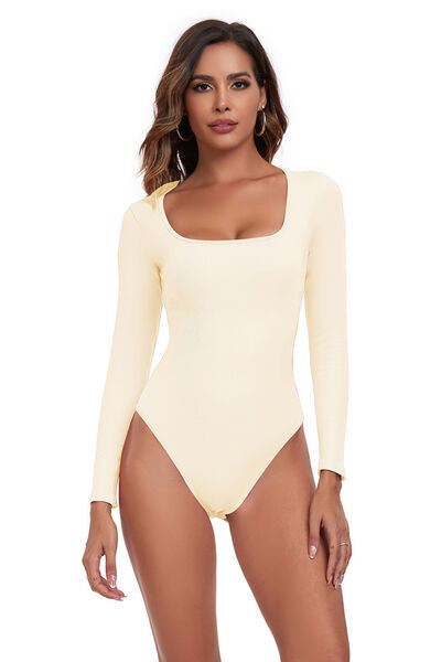 Square Neck Long Sleeve Active Bodysuit