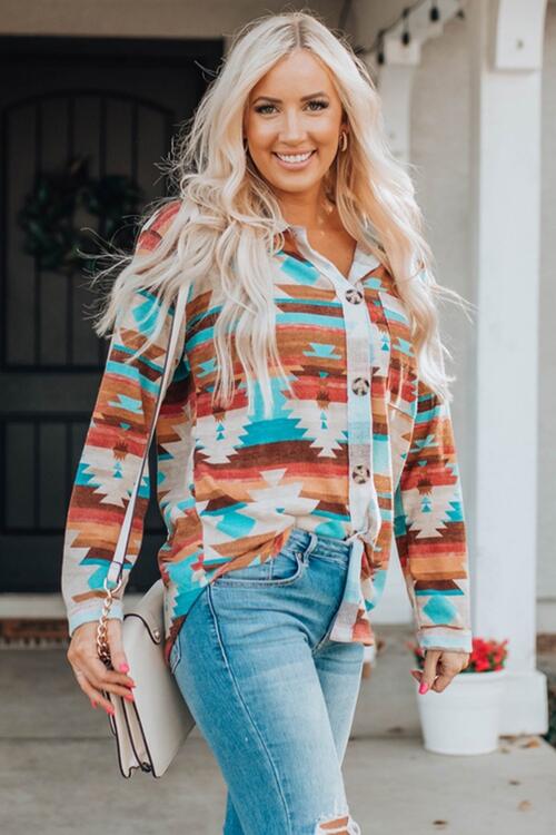 Printed Button Up Long Sleeve Shirt