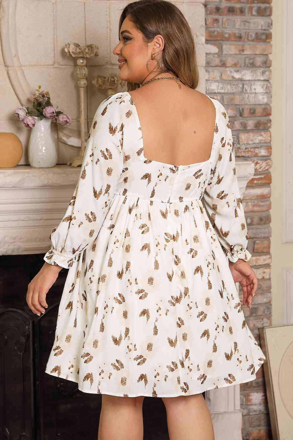 Plus Size Printed Square Neck Mini Dress