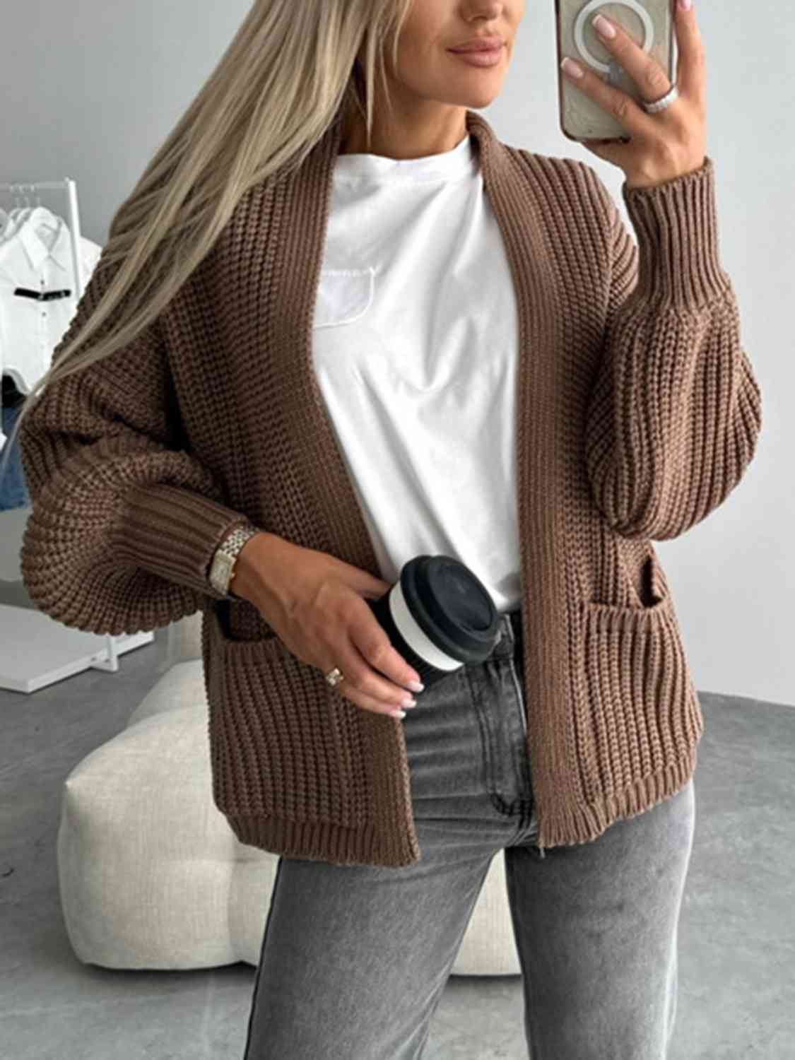 Open Front Dropped Shoulder Cardigan