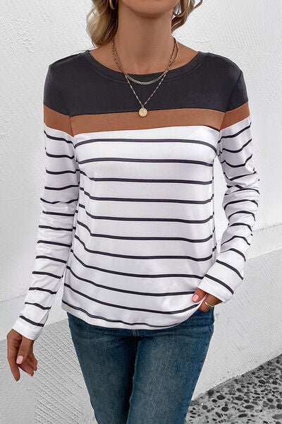 Striped Round Neck Long Sleeve T-Shirt