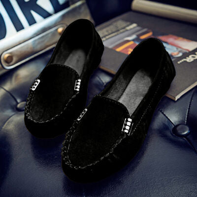 Metal Buckle Soft Round Toe Loafers