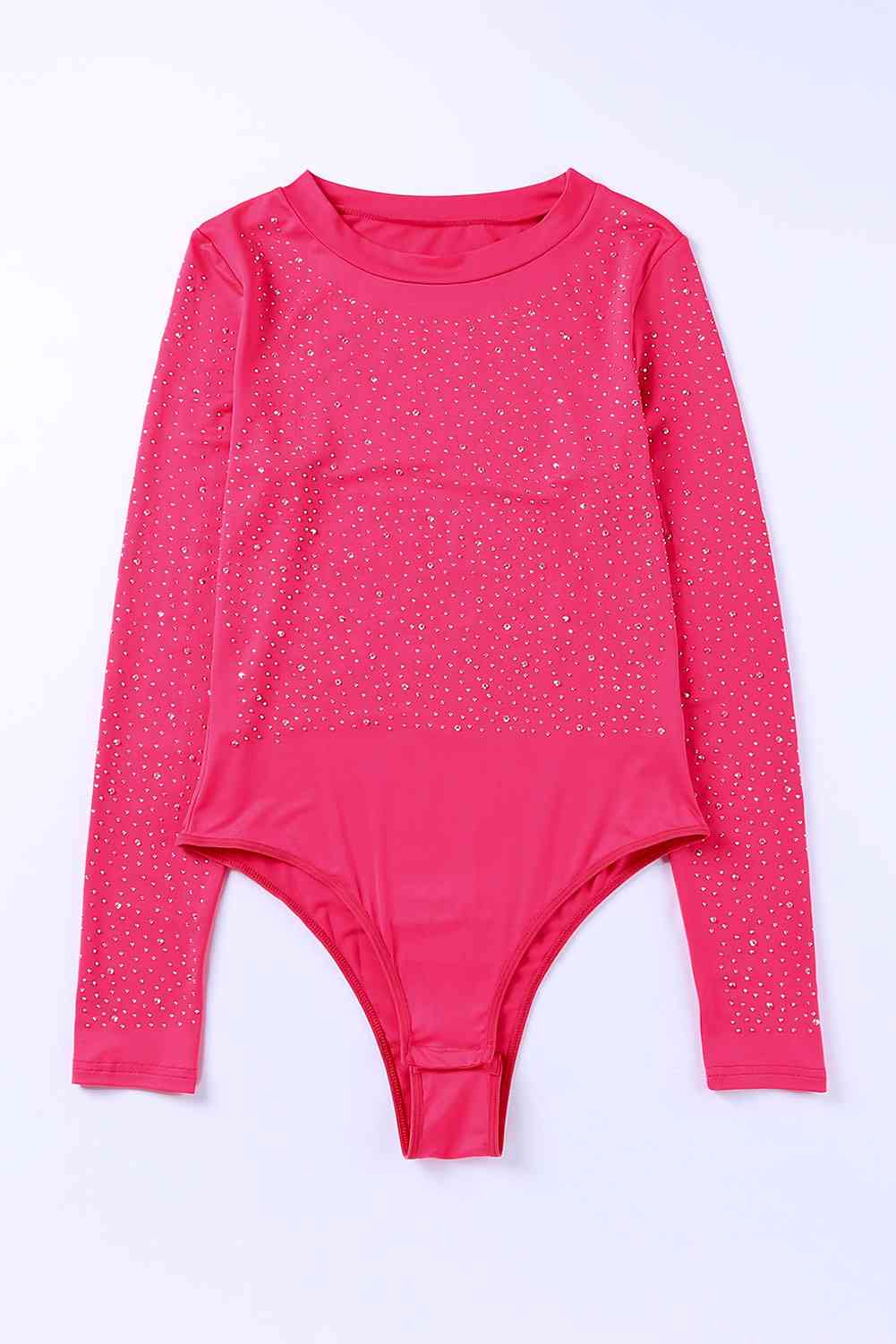 Rhinestone Round Neck Long Sleeve Bodysuit